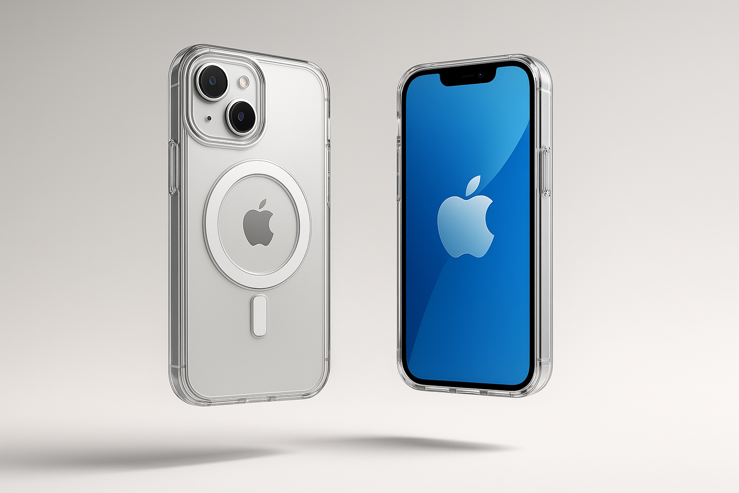 change le fond d'écran et rajoute une coque magsafe transaprante pour les deux iphone